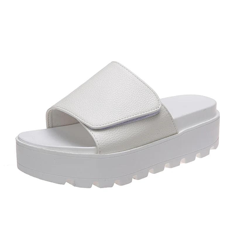 Rimocy Black PU Leather Platform Slippers Women Plus Size 43 Thick Soled Sandals Woman 2025 Summer Non-slip Slides Shoes Female 43 white