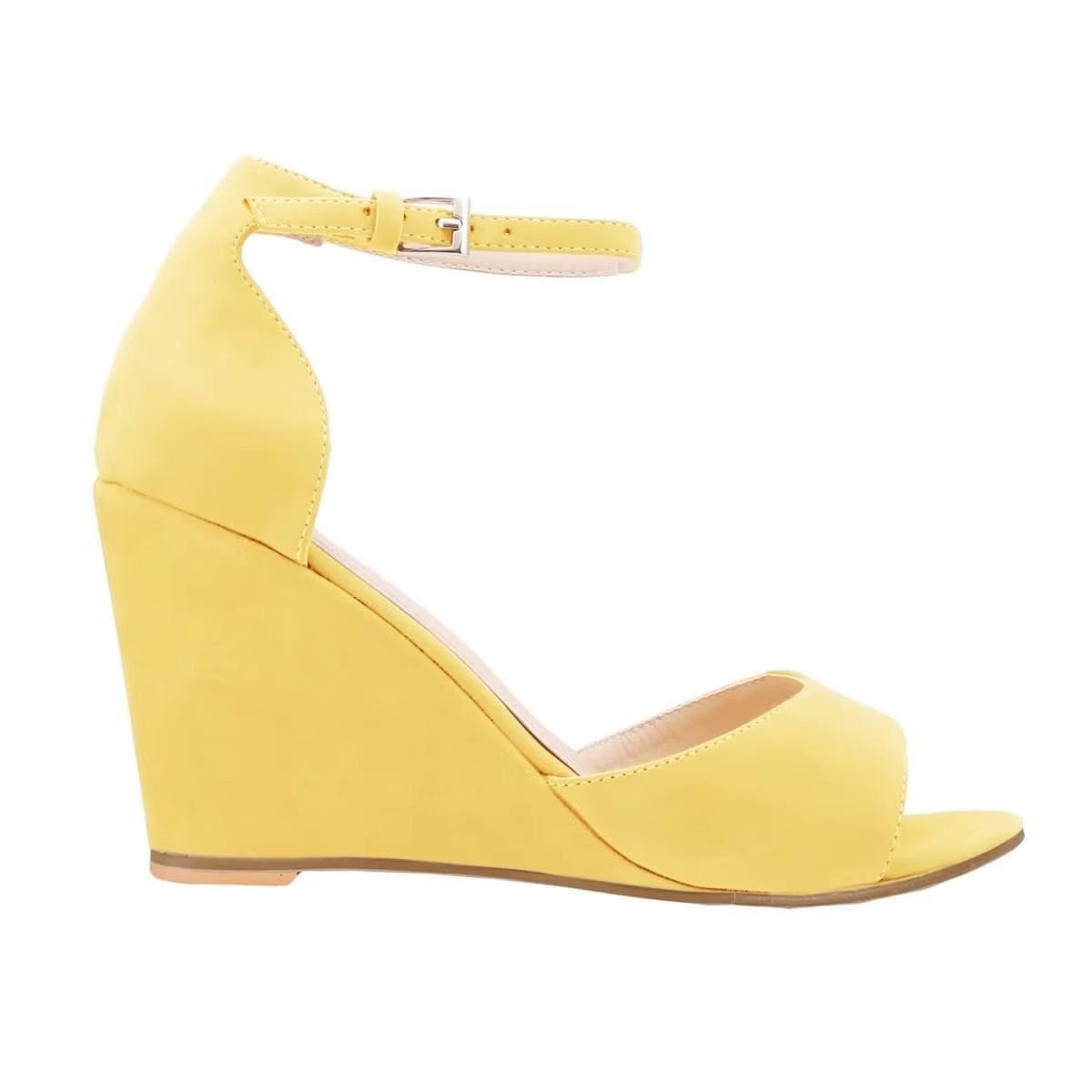 Women's 80mm Open Toe Ankle Strap Buckle Wedge High Heels Sandals Party Wedding Dress Ladies Sexy Shoes LOSLANDIFEN 38 yellow