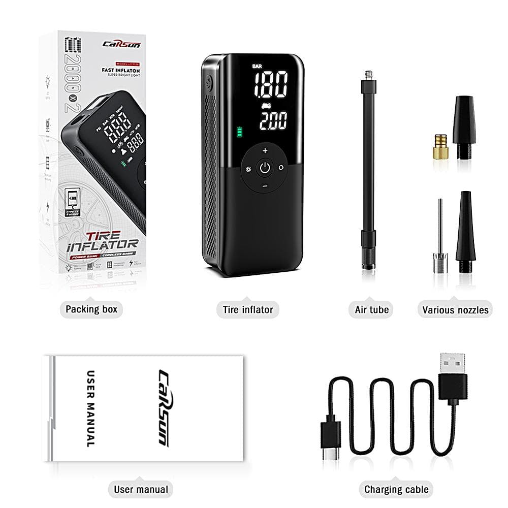 New Wireless Digital Display Air Compressor Portable Car Air Pump Tire Inflator Motorcycle Air Pump Motorcycle 4000mah Power Bank Flashlight black