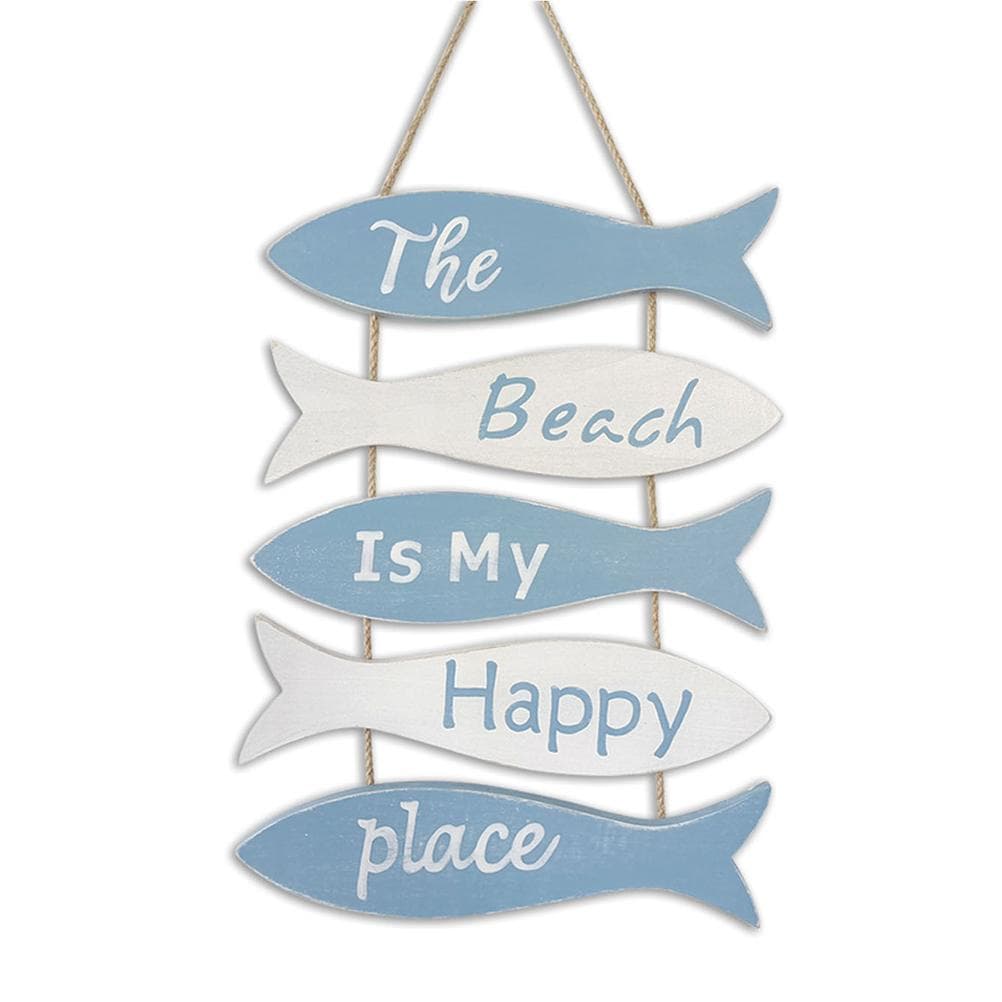 The Beach is My Happy Place Themed Wall Decor Nautical Flip Flop Wall Sign Vintage Hanging Ornament
