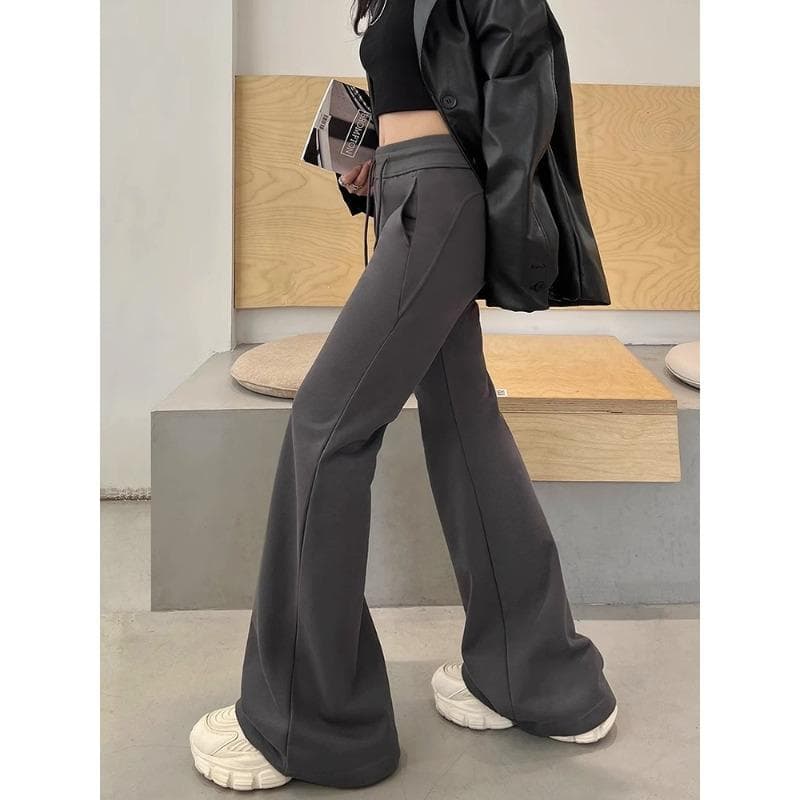Gray Low-waisted Bell-bottom Pants for Women In Autumn and Winter New Drooping Yoga Hoof Floor Pants Slim Drawstring Micro-flare Pants XL grey