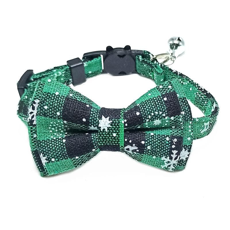 Pet Breakaway Cat Collar Bow Tie and Bell Cute Plaid Christmas Red Elastic Adjustable Dog Collar with Sash Small Bell for Cats 1 X 28cm green