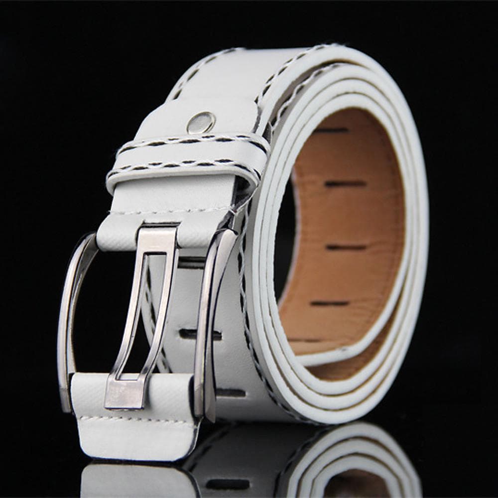 Aby Men's Fashion Leather Waistband Smooth Girdle Buckle Leisure Belt Strap white
