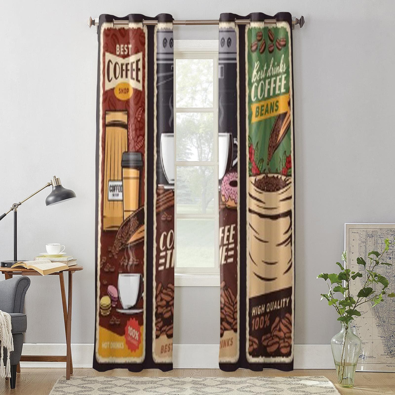 Coffee Shop Vintage Cafe Menu Modern Window Curtains Drape For Kitchen Living Room Bedroom Decoration Curtains 135W x 60H(cm) x1