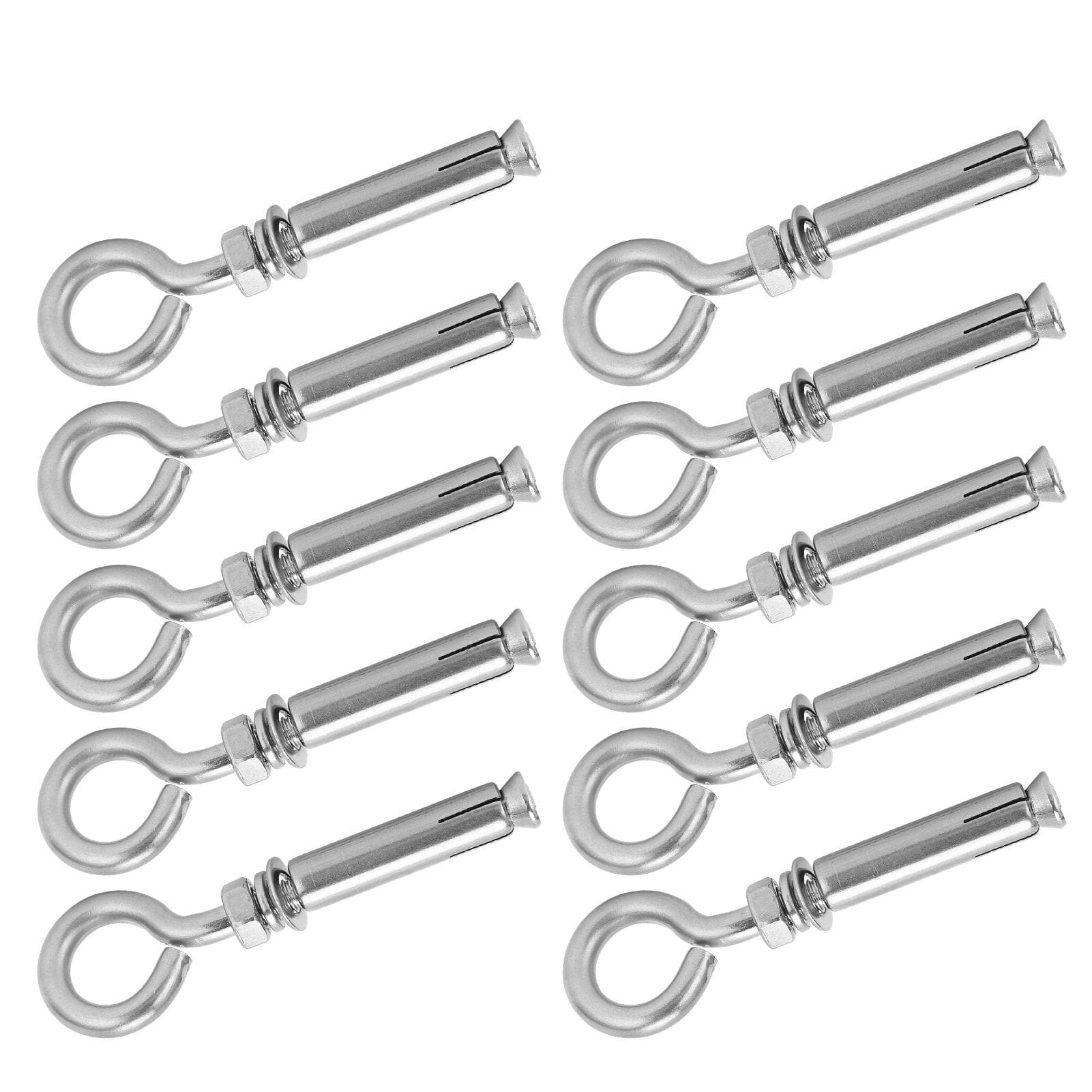 10Pcs Expansion Screws with Closed Hook 304 Stainless Steel Silver M8x60mm for Wall Concrete