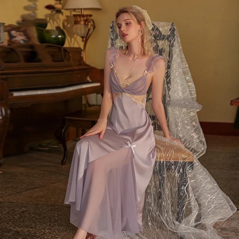 Sexy Pajamas for Women, Summer Dress, Autumn and Winter Silk Satin Casual Suspender Nightgown, Deep V Nightgown for Women L