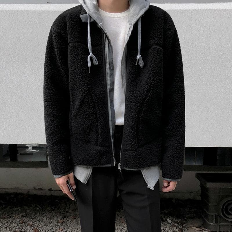 Lamb Wool Jacket Men's Polar Fleece Autumn and Winter Korean Style Loose Thickened Versatile Casual Jacket 2XL