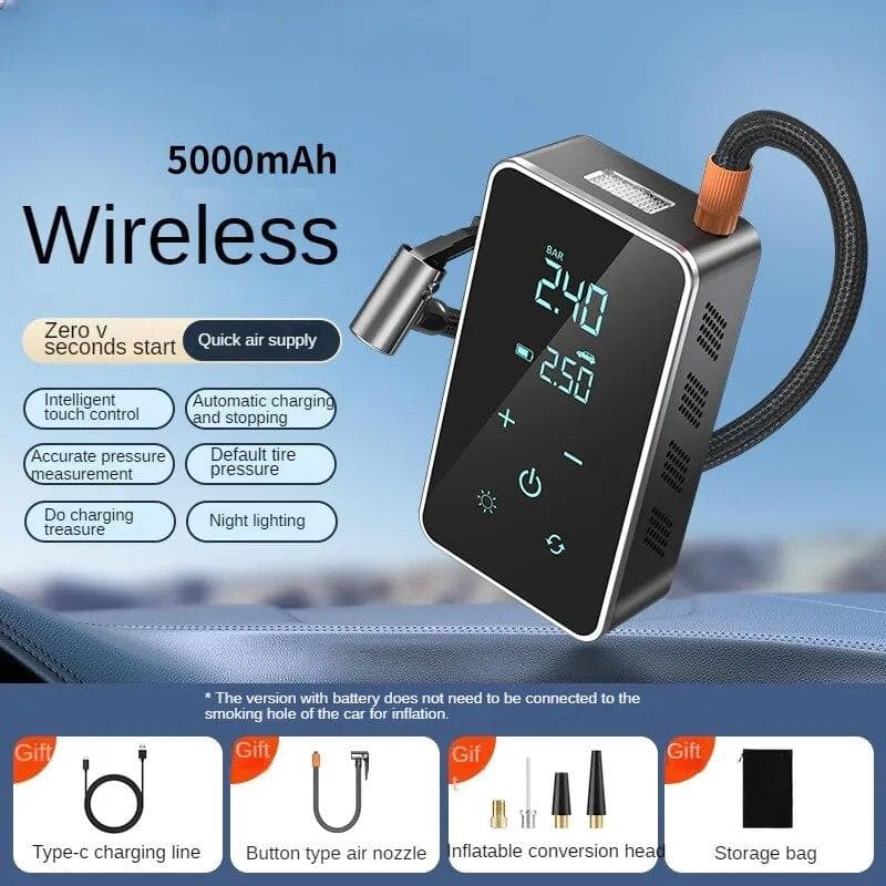 New Wireless Air Pump 150psi Touch Screen Portable Electric Tire Inflator for Car Bicycle Motorcycle Mini Air Compressor Injector black