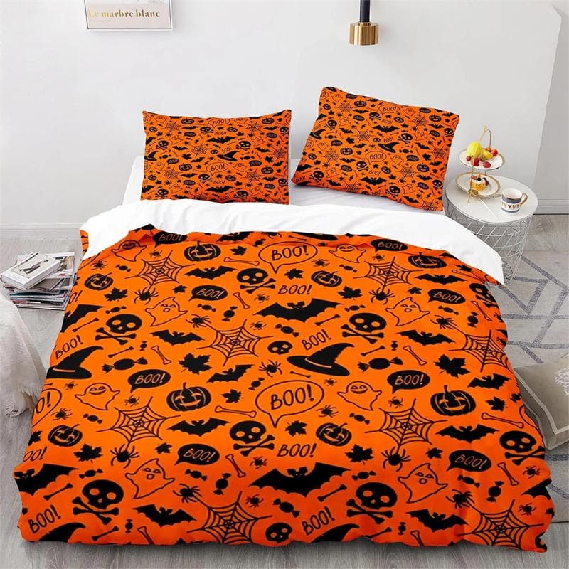 Halloween Boo Duvet Cover Cartoon Eyes for Kids Teens Adults Gift Little Monster Ghost Polyester Quilt Cover Bedroom Decoration 135x200cm 2pcs