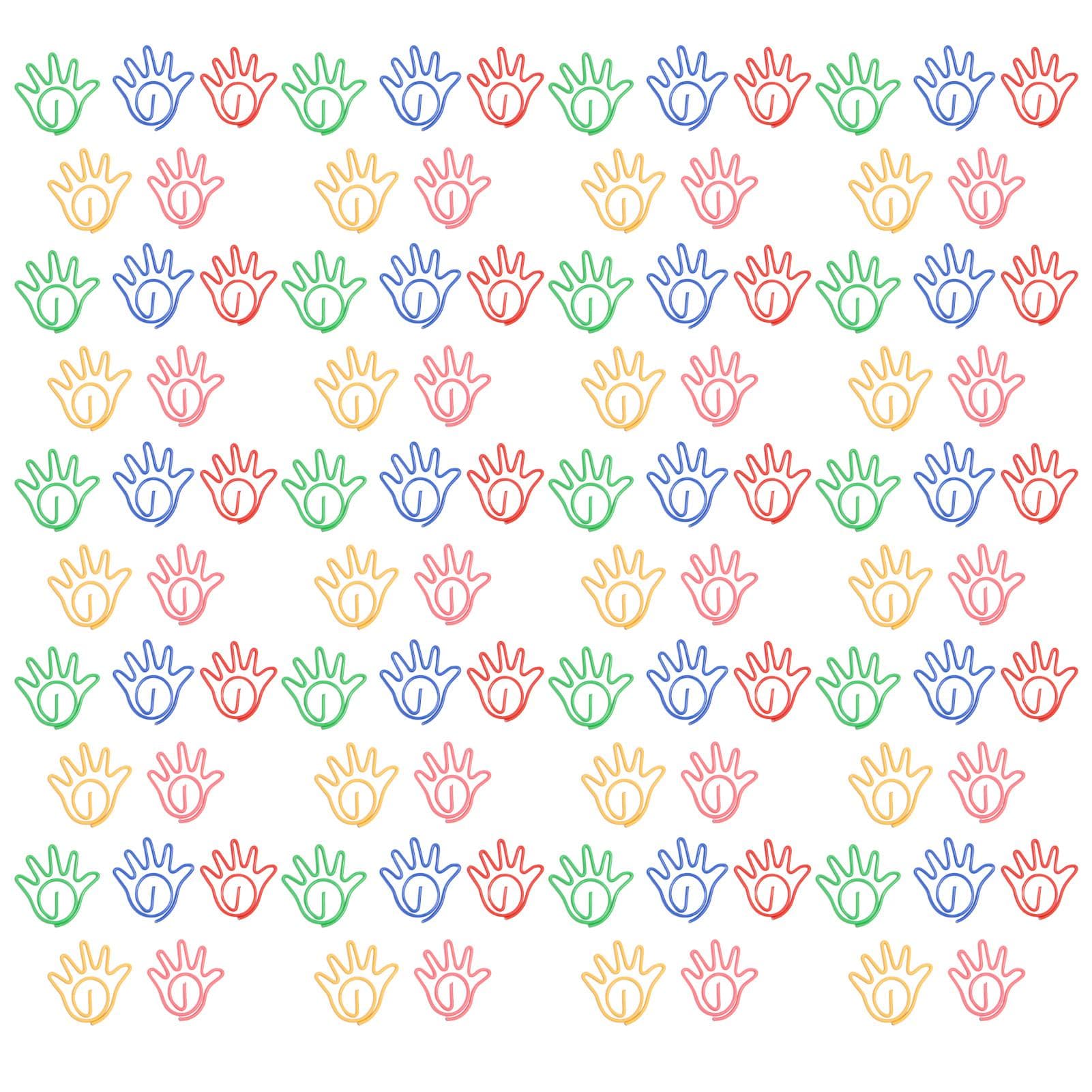 100Pcs Cute Paper Clips Hand Shaped Style Assorted Colors Electroplated Fancy Paperclips for Family