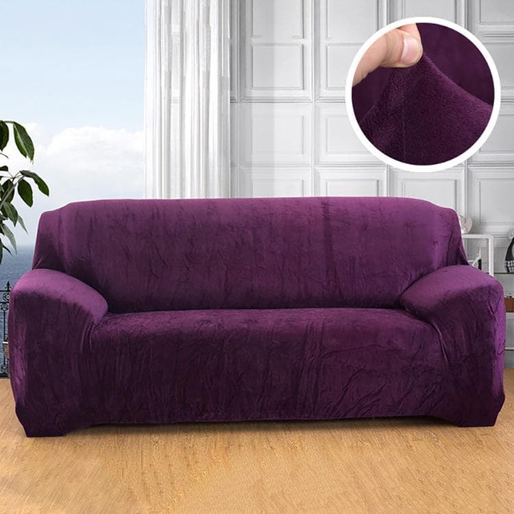 Velvet Plush Thicken Sofa Cover All-inclusive Elastic Sectional Couch Cover for Living Room Chaise Longue L Shaped Corner Covers 1 seater purple