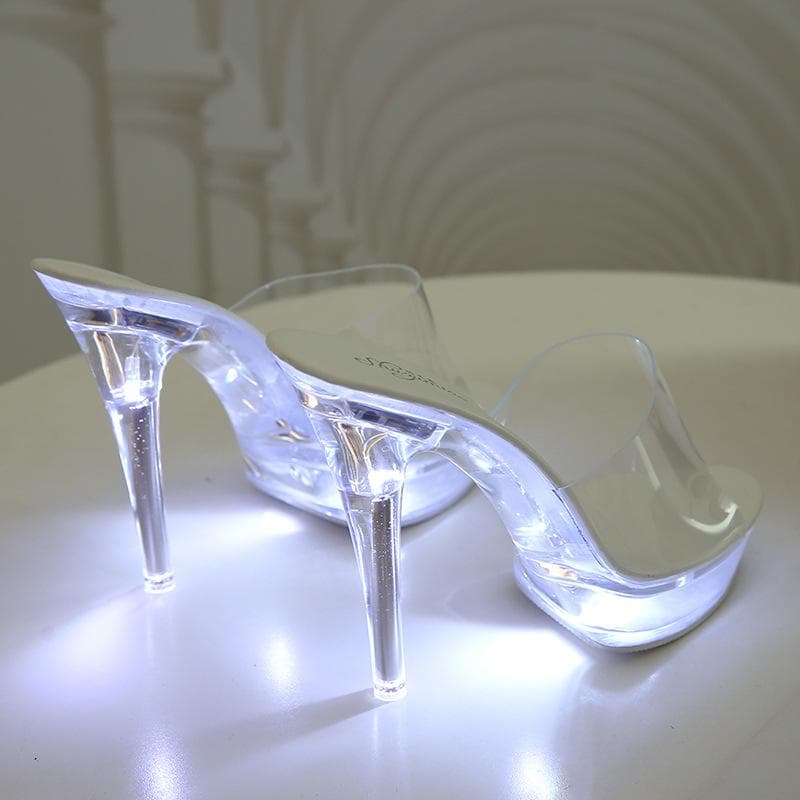 HOKSVZY 190 Series 14.5cm Heel 4.5cm Platform LED Luminous Night Club Show Shoes 2020 Summer Sexy Shallow Mouth Crystal Heel LFD 37 white