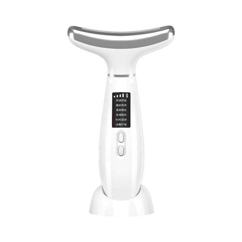 Electric Neck Beauty Instrument 6 Mode 4 Gear Ice Compress with Base Massager, Pull and Tighten Neck Instrument white