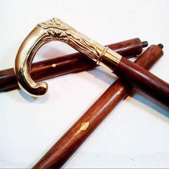 Wooden Sheehan Antique Folding Walking Sticks with Brass Handle