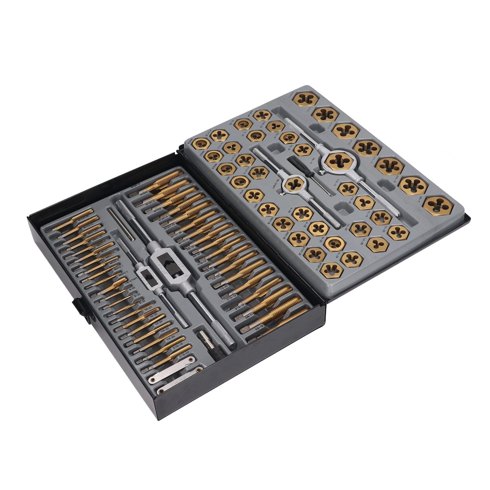 86PCS Tap Die Set Titanium Plated Carbide Essential Threading Rethreading Tool Kit