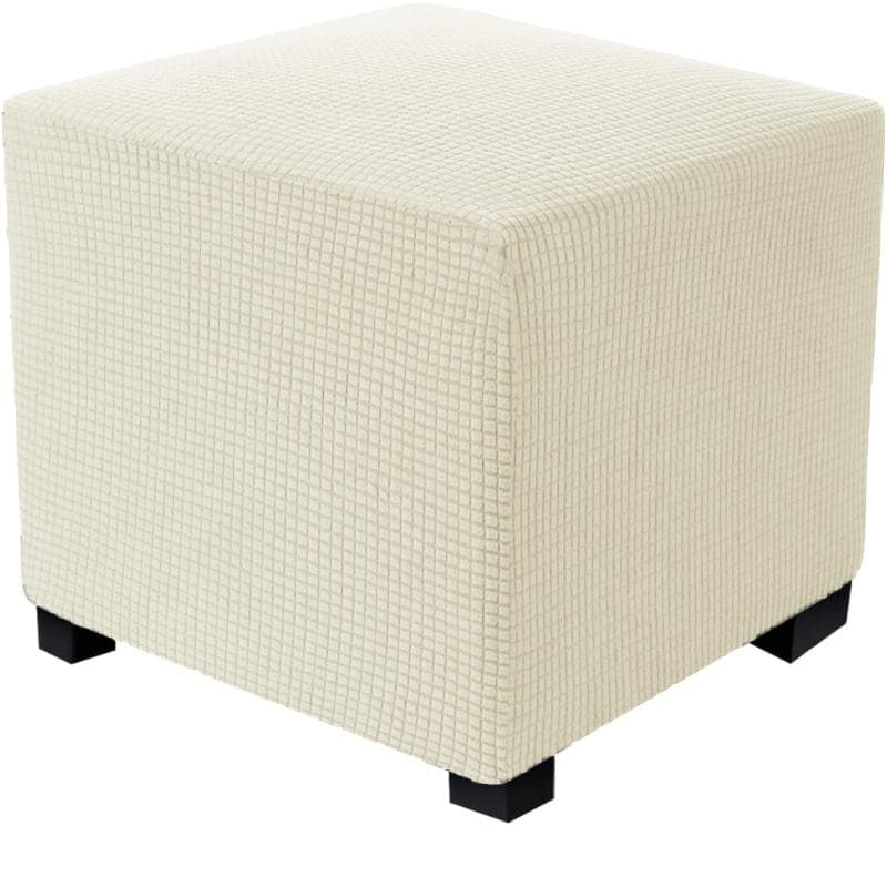 Jacquard Durable Square Stretch Footrest Ottoman Cover Folding Storage Stool Furniture Protector Rectangle Bench Slipcover M beige
