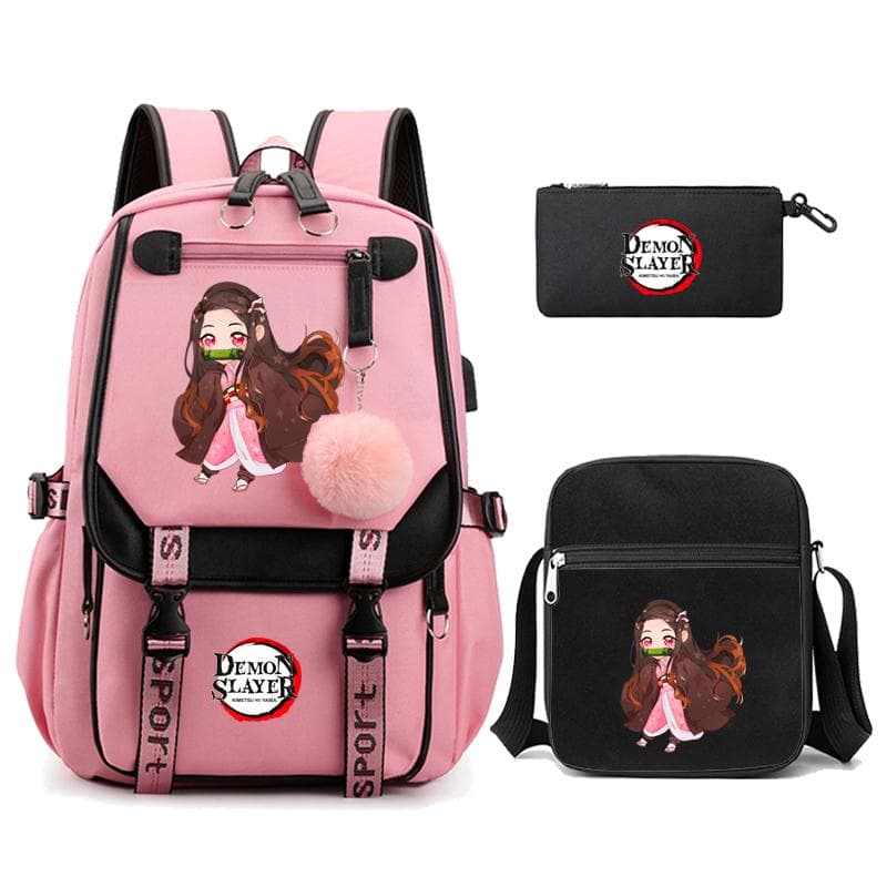3Pcs/set Demon Slayer Kamado Nezuko Backpacks for Girls Anime School Bag Teenager Student Canvas Laptop Back Pack Women Rucksack