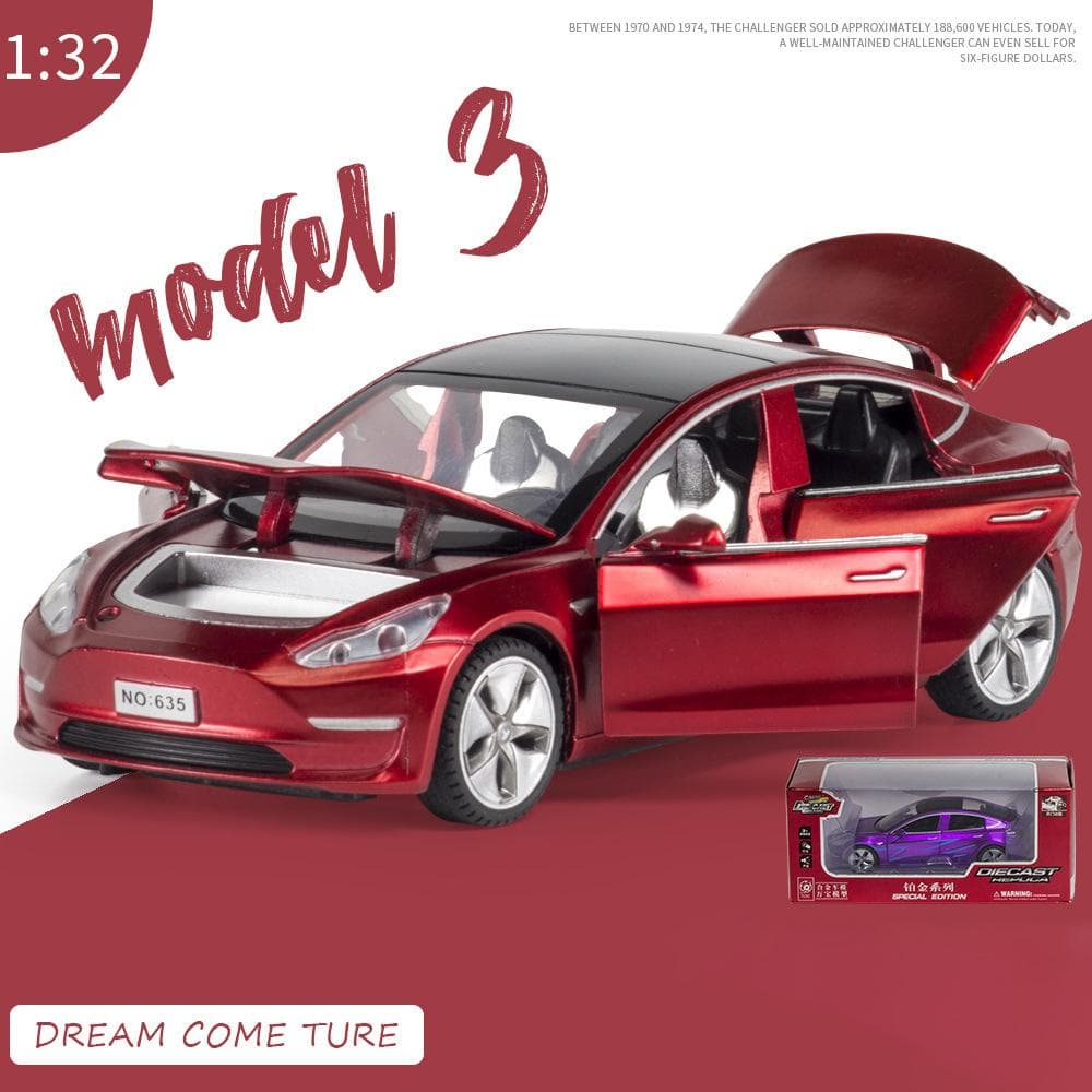 1:32 Scale Model 3 Alloy Diecast Car Toy, Pull Back Vehicle with Sound and Light for Kids Adults Gift Collection 1/32-15x7x4.5cm red