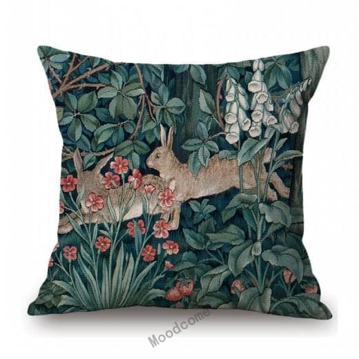 Classic UK Design William Morris Walter Crane Animal Pattern Hare Peacock Fox Rabbit Forest Blue Sofa Pillow Case Cushion Cover 450mm*450mm
