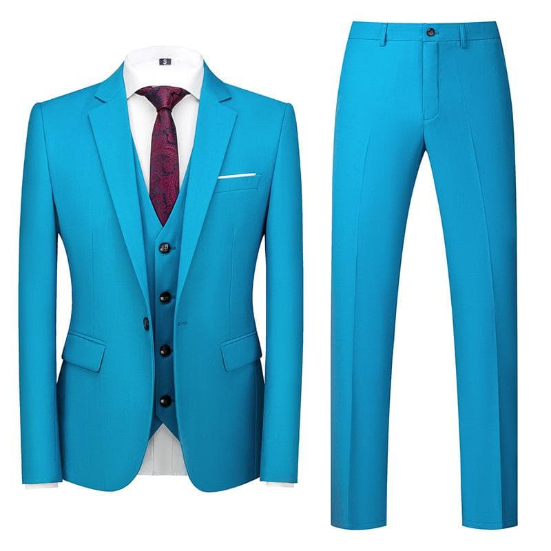 Formal Suit 3 Piece Set Suit for Men's Business Office Wedding Party Suit Blazer+Pant+Vest XXXXXXL light blue