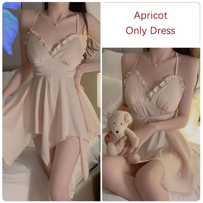 Satin Women's Nightgown Cross Backless Dress with Bra Irregular Suspender Sleeping Women's Pajamas L