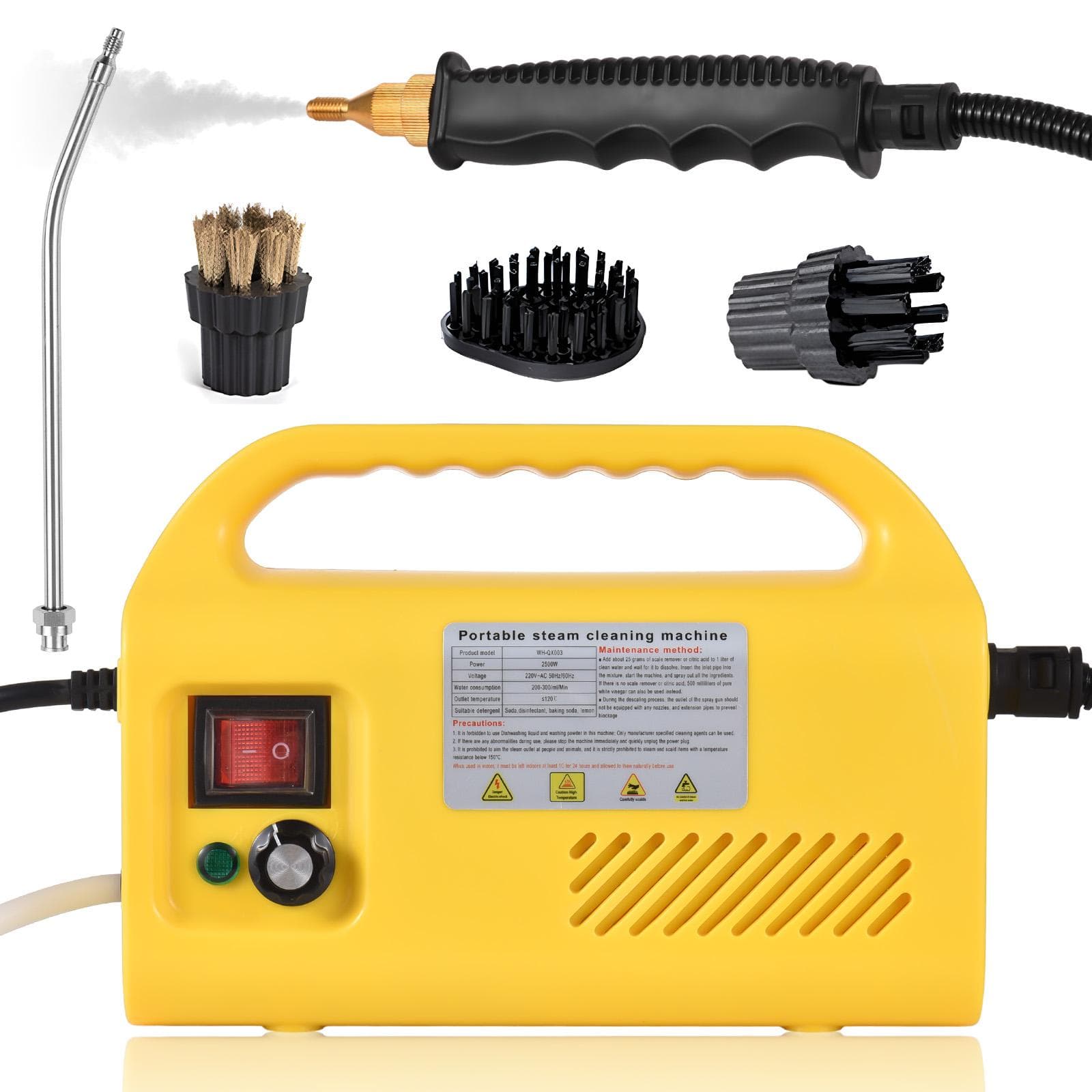 2500W Handheld Steam Cleaner Tankless Design High Temperature Handheld Self-control Steam Cleaning US Plug yellow