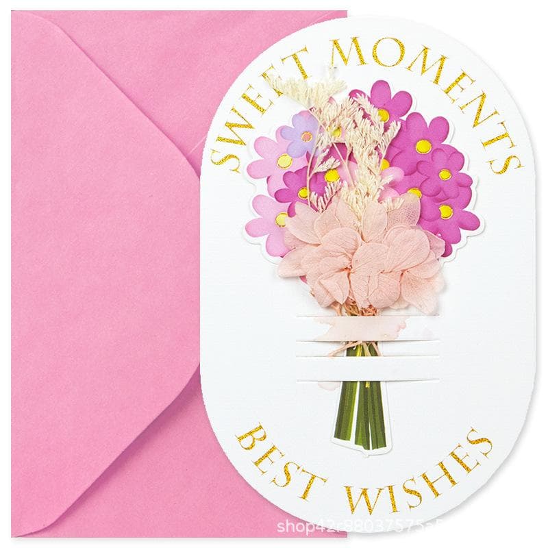 1Pcs Flower Gift Cards New Year Gift for Family Festival Valentine's Day Lover Christmas Business Supplies Thank You Cards pink
