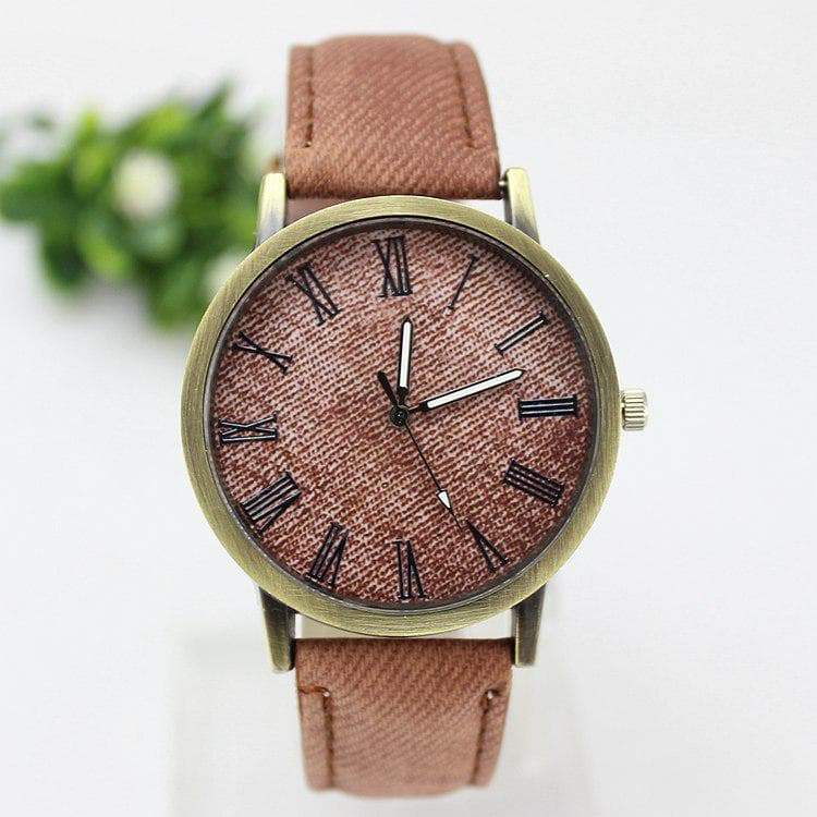 Trendy Unisex Watch Canvas Watches Roman Denim Belt Watch Dial Fashion Men and Women Quartz brown