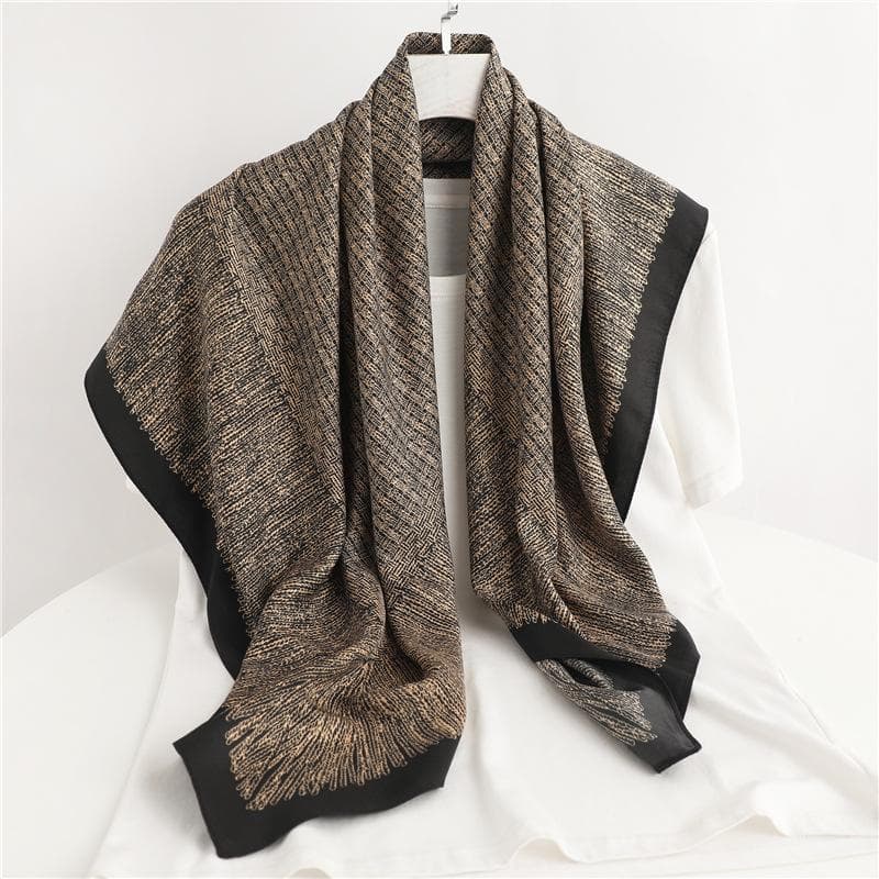 Large Square Scarf Linen Plaid Silk Scarf 90cm Versatile Autumn and Winter Decorative Scarf Dark Series Simple Shawl for Women 90x90cm