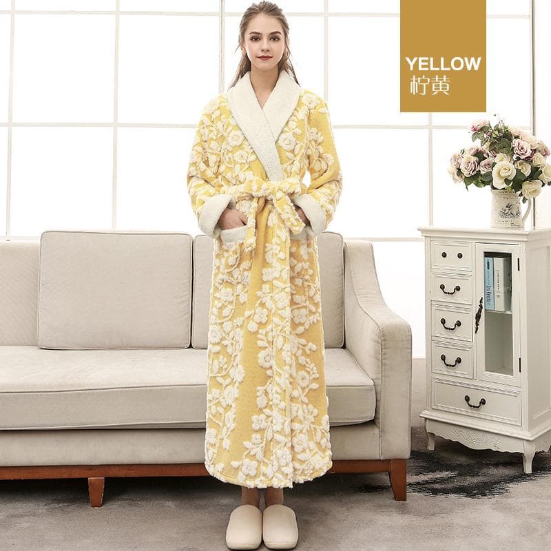 Women's Winter Luxury Robe Fluffy Fleece Dressing Gown Long Soft Warm Sleepwear Fuzzy Housecoat Cosy Bathrobe with Jacquard M