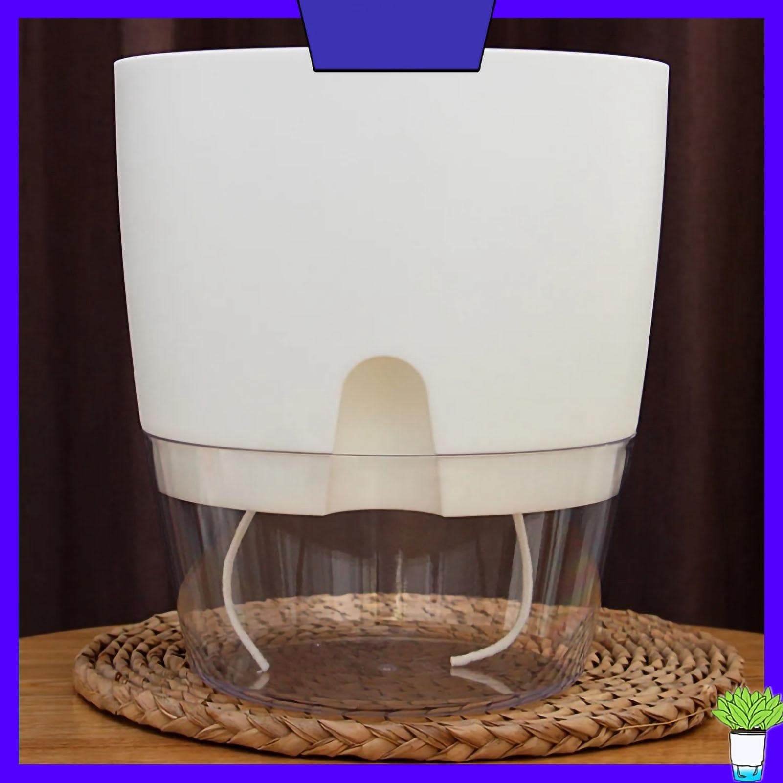 Self Watering Plastic Flowerpot Transparent Double Layer Detachable Light Flowerpot for Balcony Large white