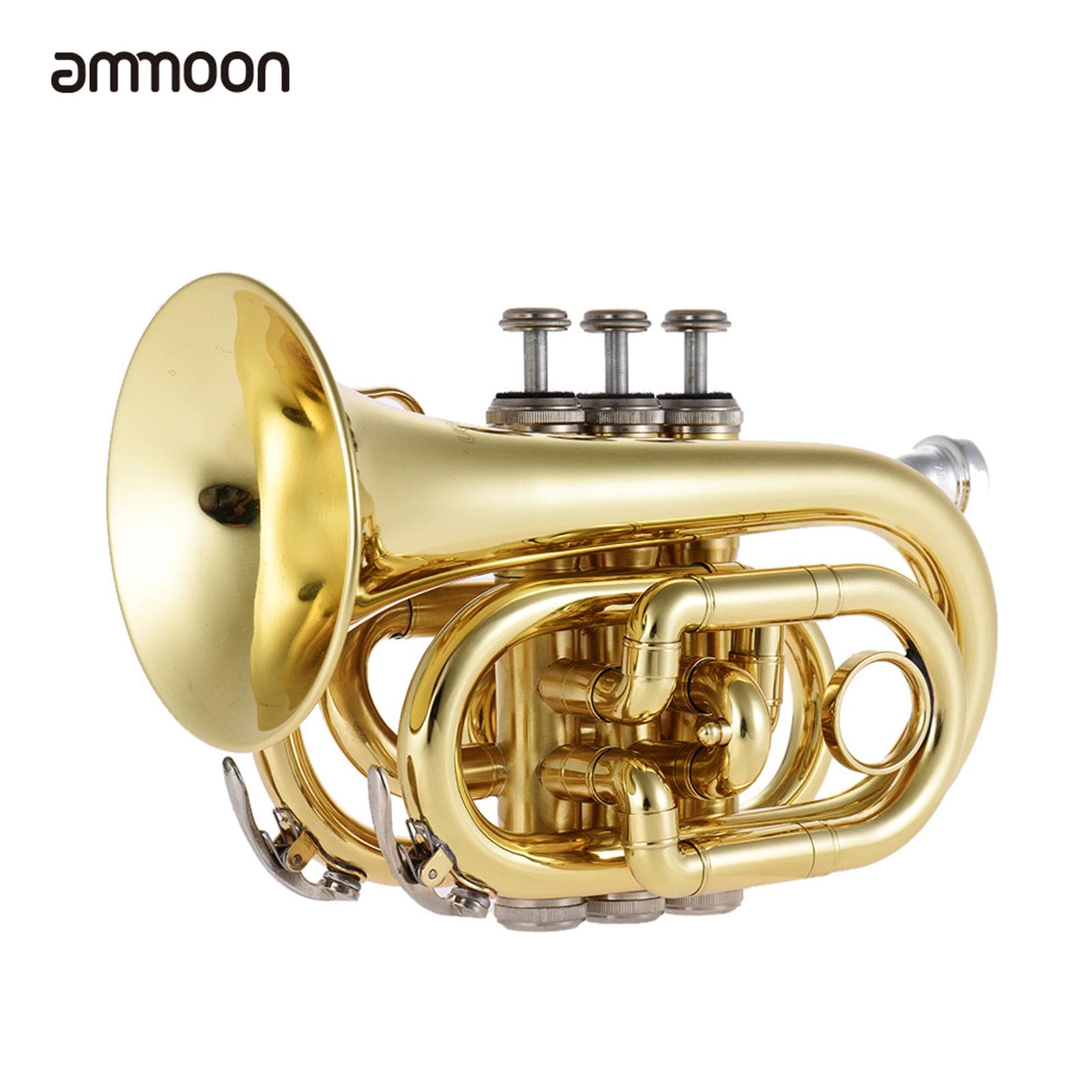 Mini Pocket Trumpet Bb Flat Brass Wind Instrument with Mouthpiece Gloves Cleaning Cloth Carrying Case