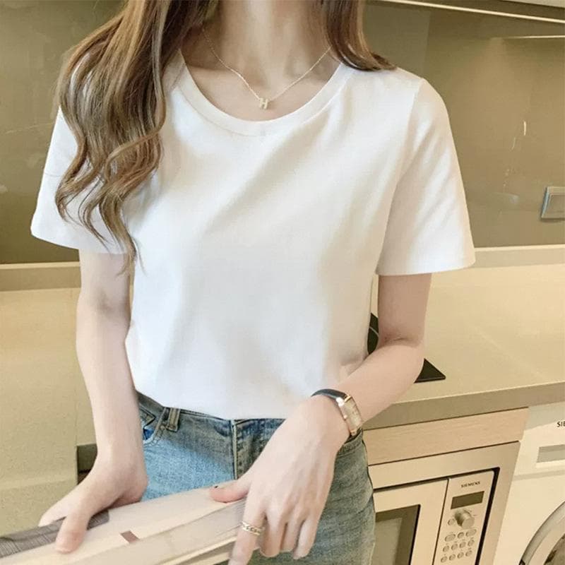Front Shoulder Pure Cotton Printed T-shirt Women's Top Black Short-sleeved Summer New Loose Base Shirt 4XL