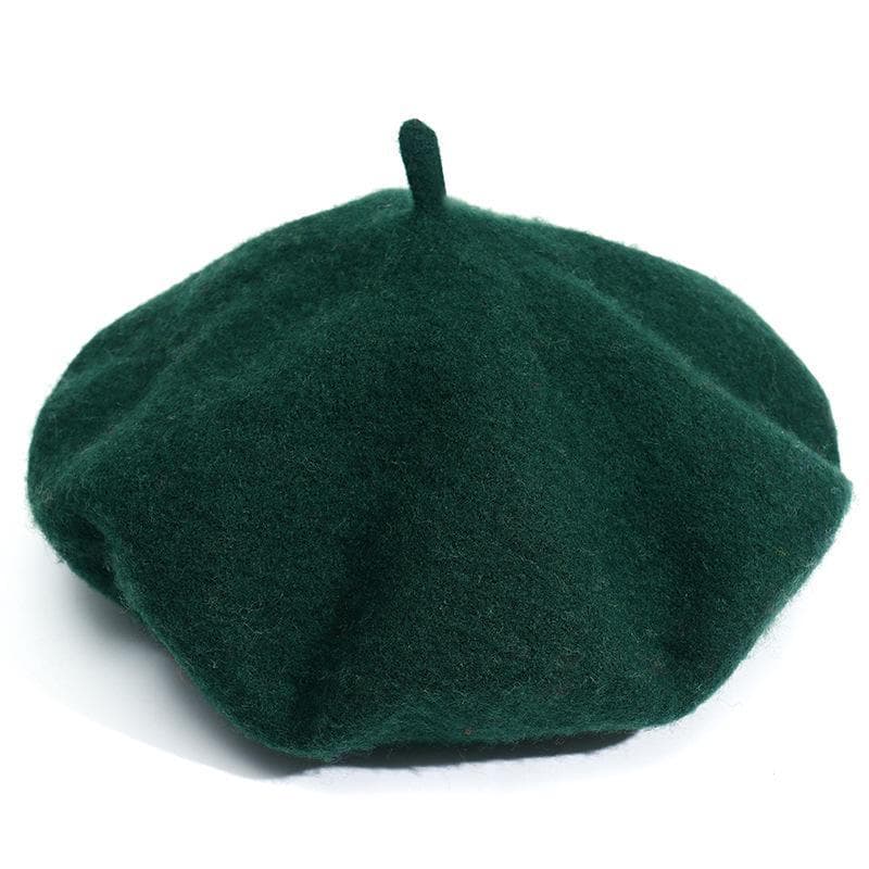 Women's Solid Color Wool Beret - Autumn/Winter Korean & Japanese Style, Warm & Fashionable in Various Colors M (56-58cm) dark green