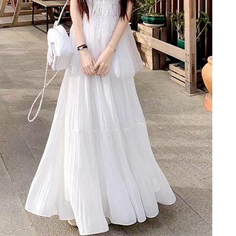Korean Purple Skirt for Women In Summer New Pleated Skirt Mid-length High-waisted Slim A-line Cake Skirt XL
