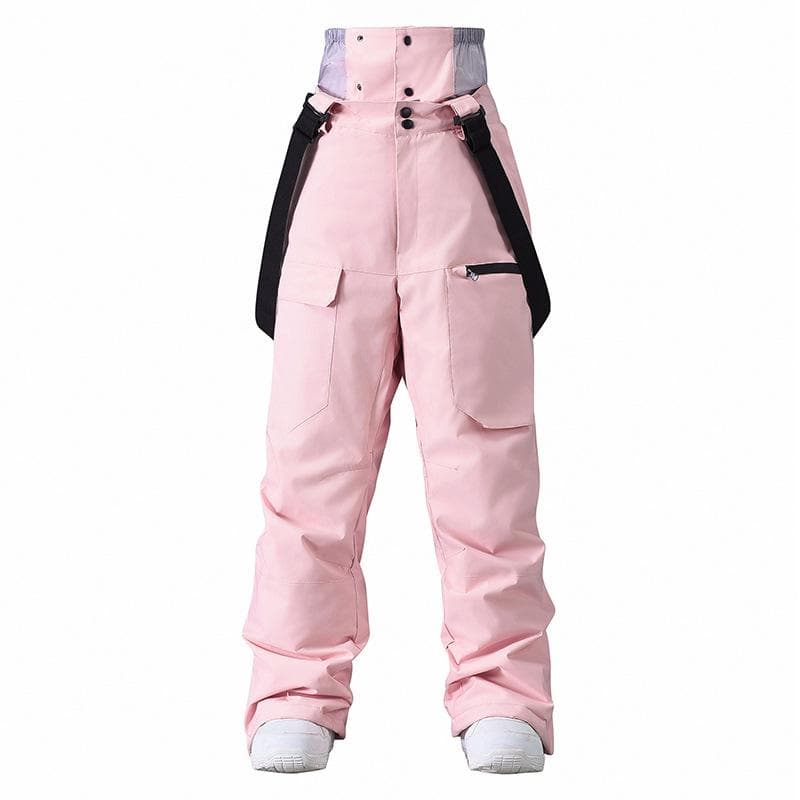 Women's and Men's Snow Bibs Ski Pants Waterproof Windproof Skiing Pants Softshell Insulated Snowboarding Winter Warm Outdoor Pants for Women and Men XXL pink