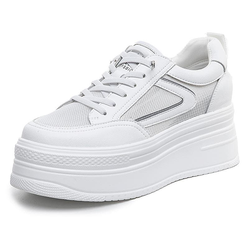 Shoes Women's New Summer Leather Women's Shoes Breathable Mesh Platform Bottom Fashion Casual Shoes Hollow Small White Shoes 39 white