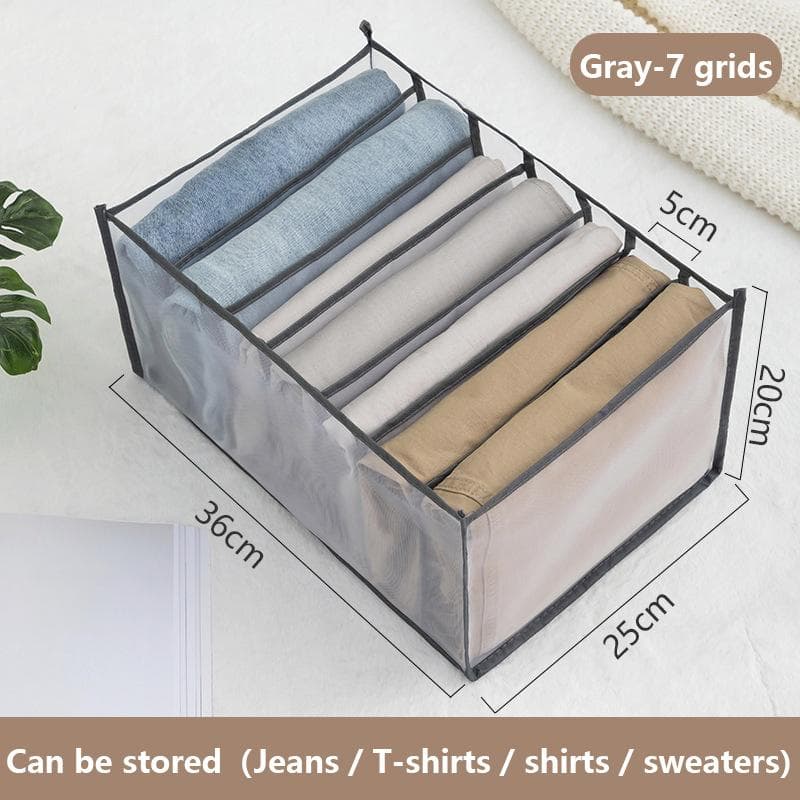 Closet Organizer Storage Box Foldable Underwear Organizers Storage Dividers Drawer Organizer Socks 6/7/9/11 Grids Box for Clothes 7 Grids-Jeans/Pants grey