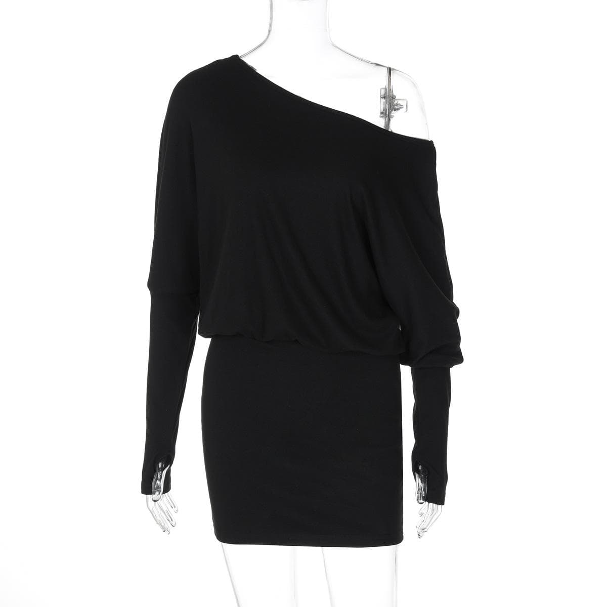 Europe and The United States Ins Wind, Women's Clothing, Spring New, Personalized Oblique Collar, Strapless, Long-sleeved False Two-piece, Waist L black