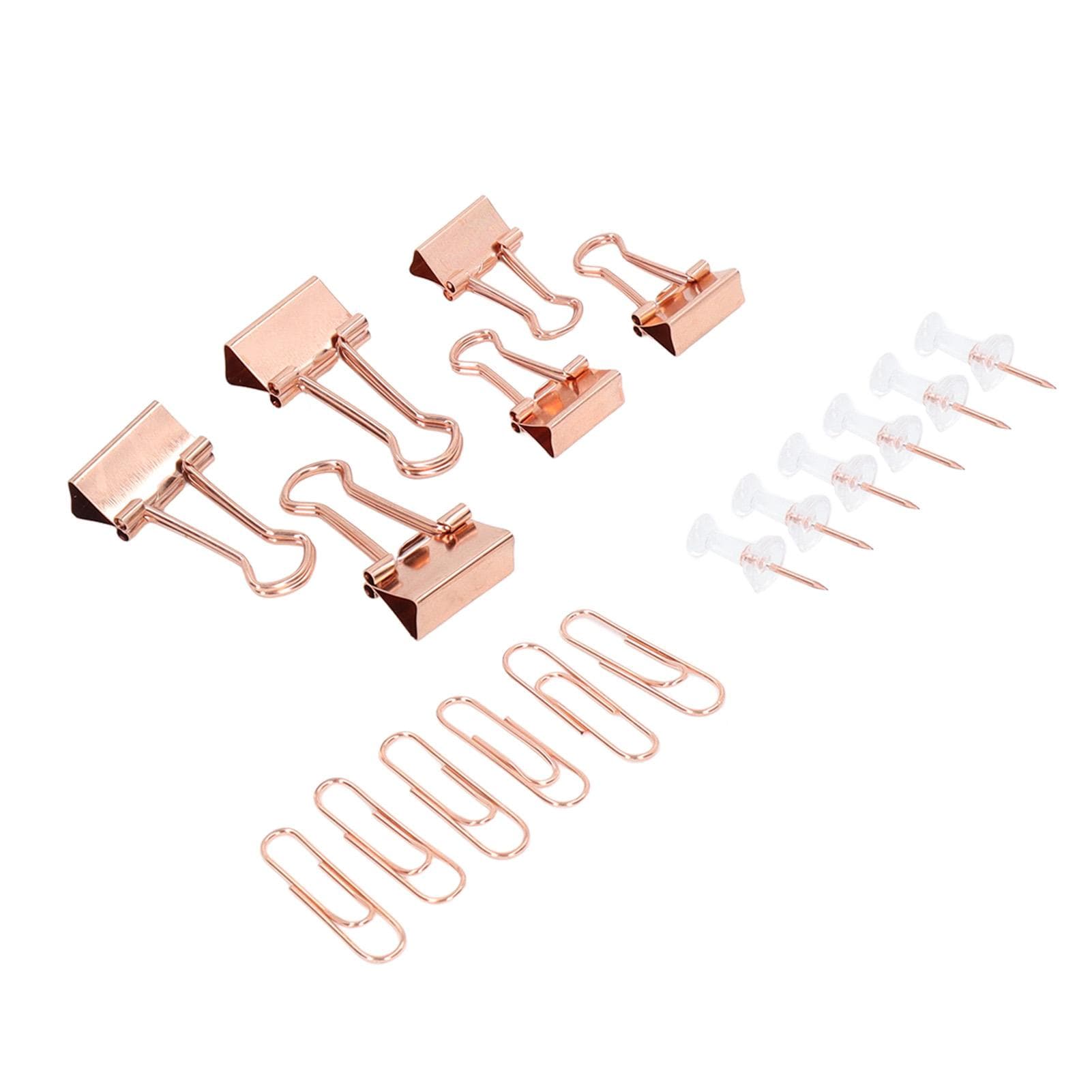 Office Clips Kit Colored Metal Antirust Push Pins Paper Clips Binder Sets Paper Storage Decoration rose gold