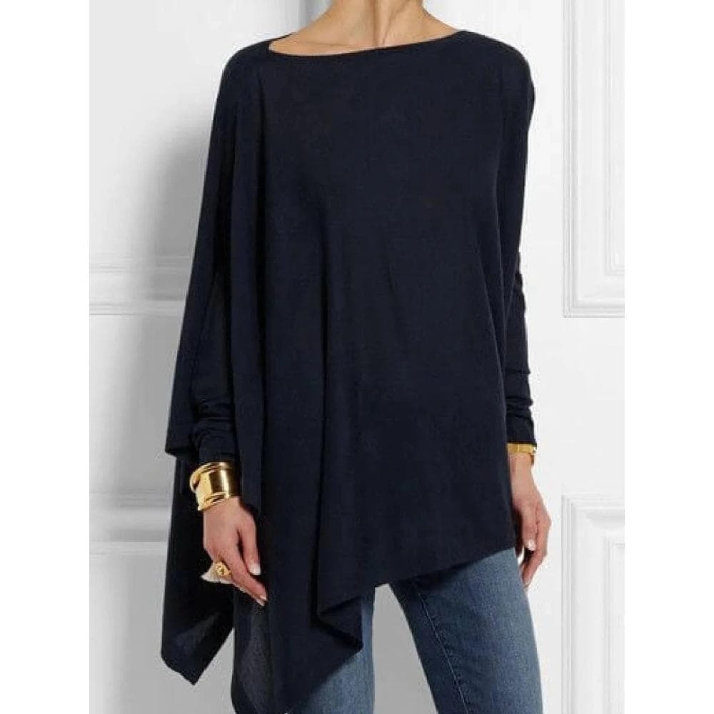 Cotton Irregular Womens Tops And Blouses Casual O Neck Long Sleeve Top Female Tunic 2024 Autumn Plus Size Women Blusas Shirts M navy blue