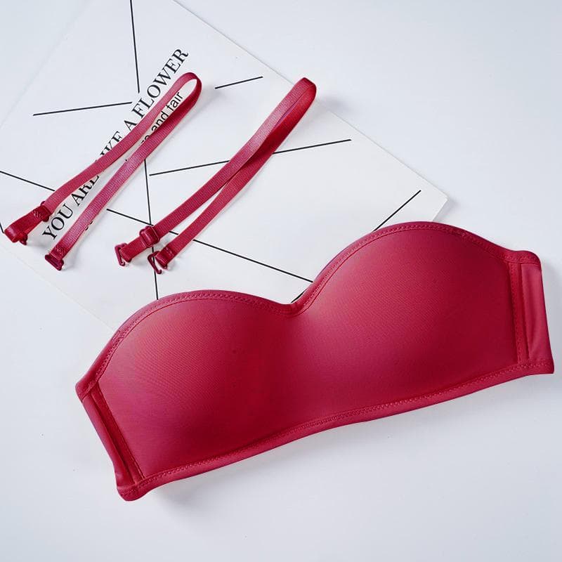 Invisible Push Up Strapless Bra For Wedding Without Strap Women Sexy Wireless Bralette Top Lingerie Seamless Underwear 32B red