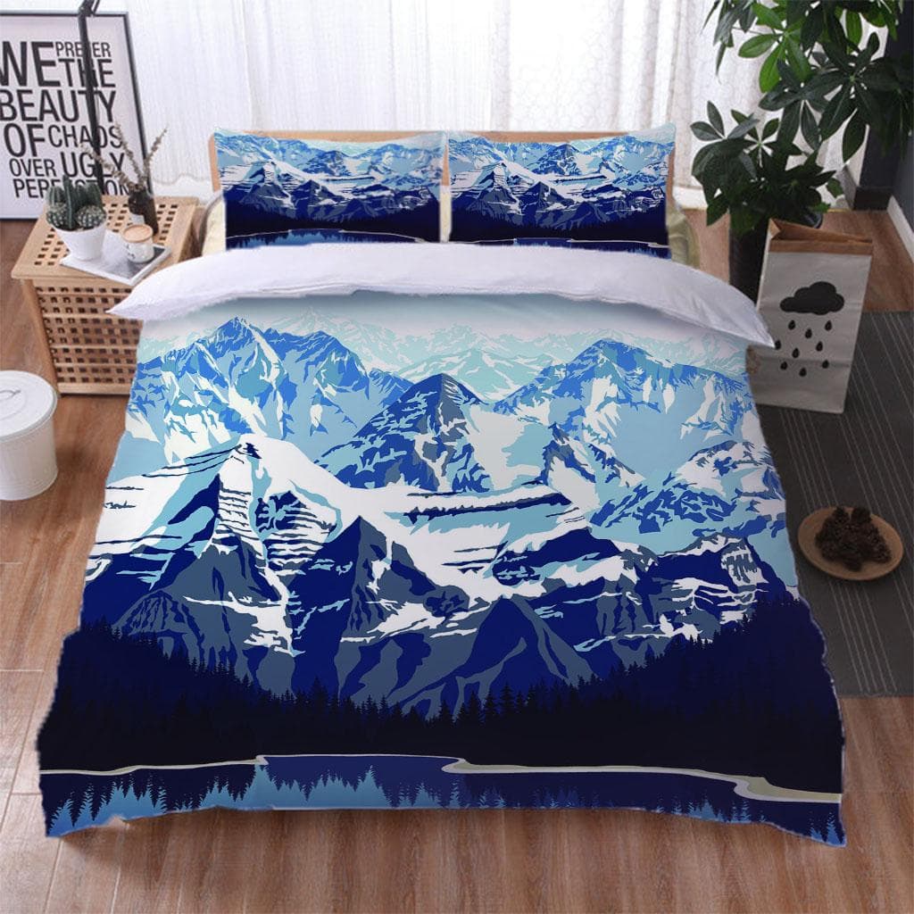 Duvet Cover Microfiber 3D Winter Snowy Mountain Landscape Theme Bedding Set For Boys Girls Double Queen King Size Sheets Sets W90xL190cm