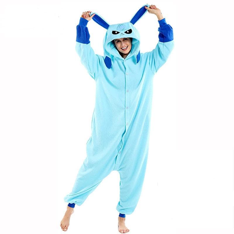 Women Onesies Glaceon Kigurumi Fleece Anime Homewear For Halloween Cosplay Costume XL celeste