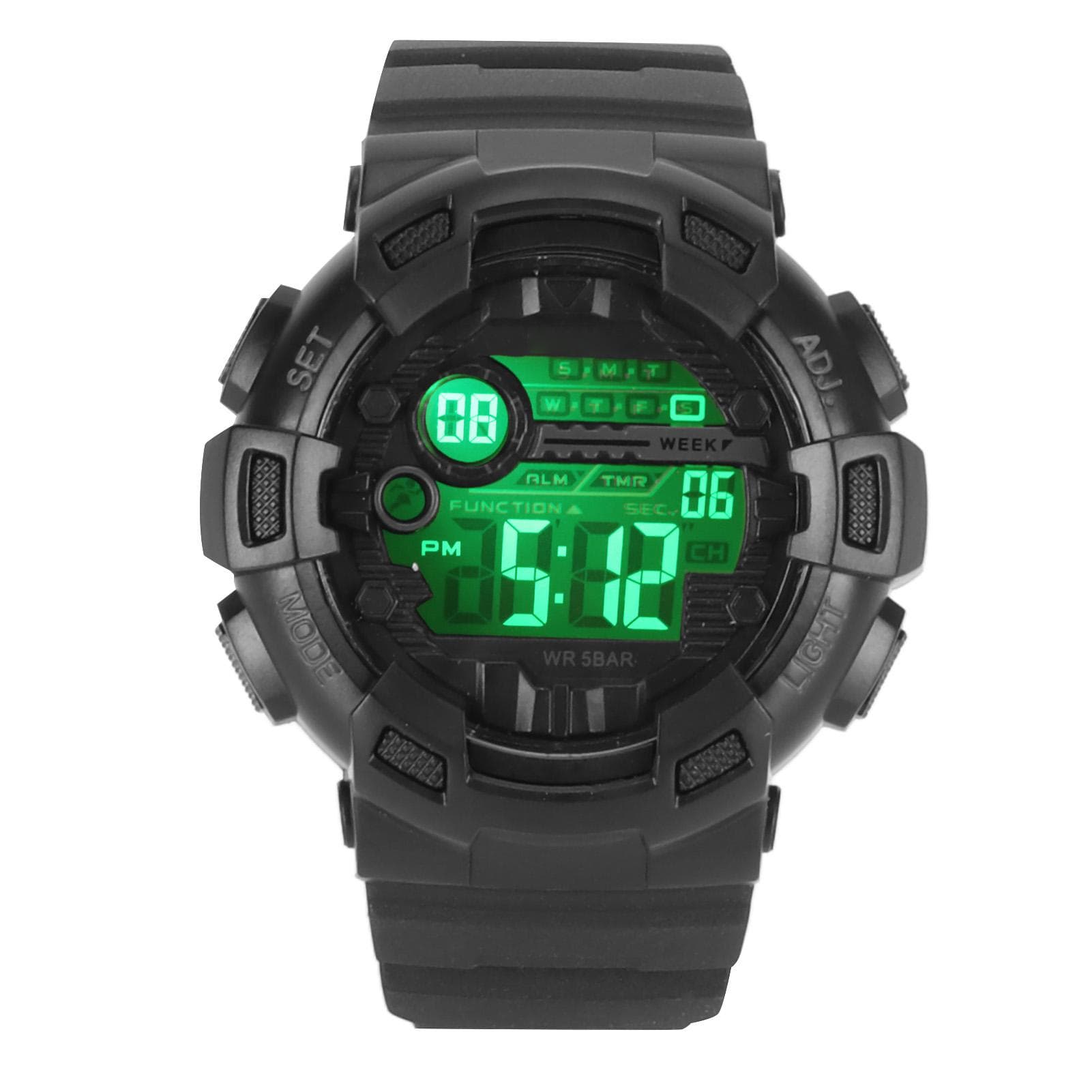 Men Dual Time Sports Watch Outdoor Waterproof PU Strap Digital Watch with Stopwatch Alarm Countdown