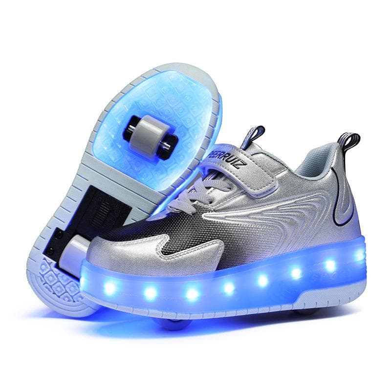 Kids Runaway Shoes with Lights Boys and Girls Student Adults Burst Shoes Double Wheel Flying Shoes Shoes with Wheels Roller Skates 40 silver