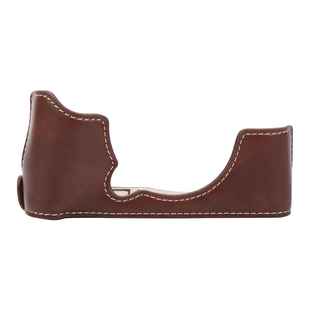 PU Leather Camera Half Case Grip Bag Protective Bottom Cover with Battery Compartment Opening for coffee