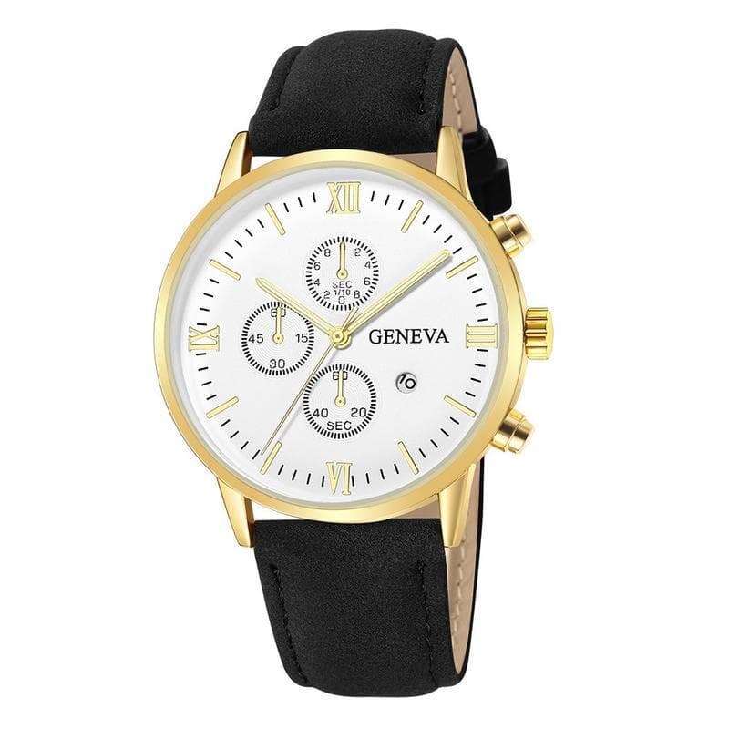Men's Watch / Casual Leather Strap Quartz Dial / Calendar / Casual Watch gold/white