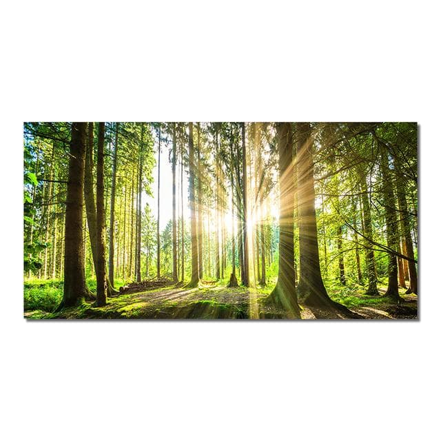 Sunrise Forest Wall Art Canvas Painting Modern Natural Landscape Posters and Prints Wall Pictures for Living Room Home Decor 40x80cm