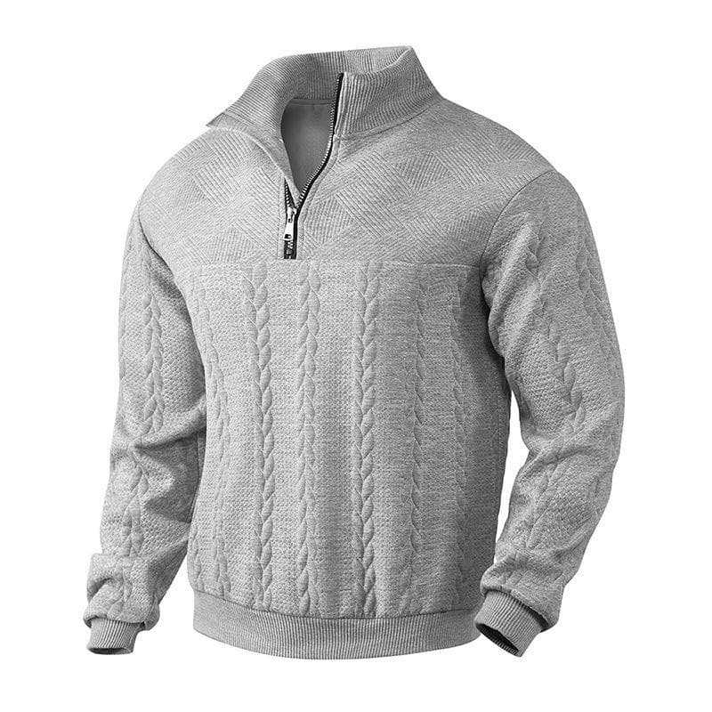 American Retro Knit Jacquard Stand-Up Collar Pullover – Loose-Fit Autumn/Winter Long-Sleeve Sweatshirt XXL grey